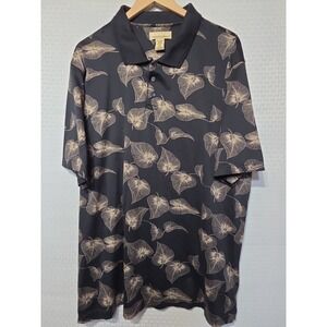 Kona Kai Trading Company Men's XL Polo Shirt Black Beige Leaf Print 100%...